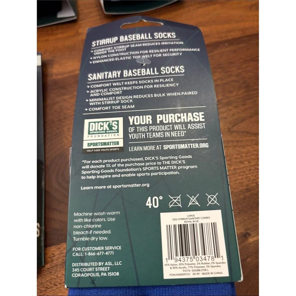 Dick’s Lot of 7 Adult and Kid Stirrup and Sanitary Baseball Socks Combo Packs